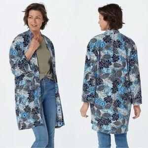 Attitudes by Renee Blue Printed Jersey Lounge Duster Kimono